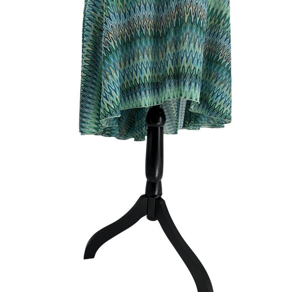 New York Co Y2K Slip Skirt Womens L Green Chevron Knit Flare Hem Pull On Vintage - Picture 4 of 6